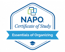 Jodi Granok has a Certificate of Study in Essentials of Organizing from NAPO.