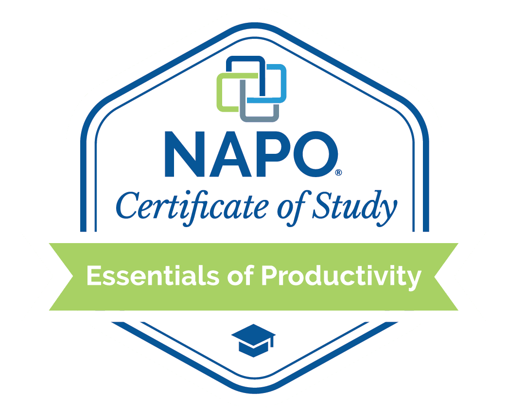 Jodi Granok has a Certificate of Study in Essentials of Productivity from NAPO.